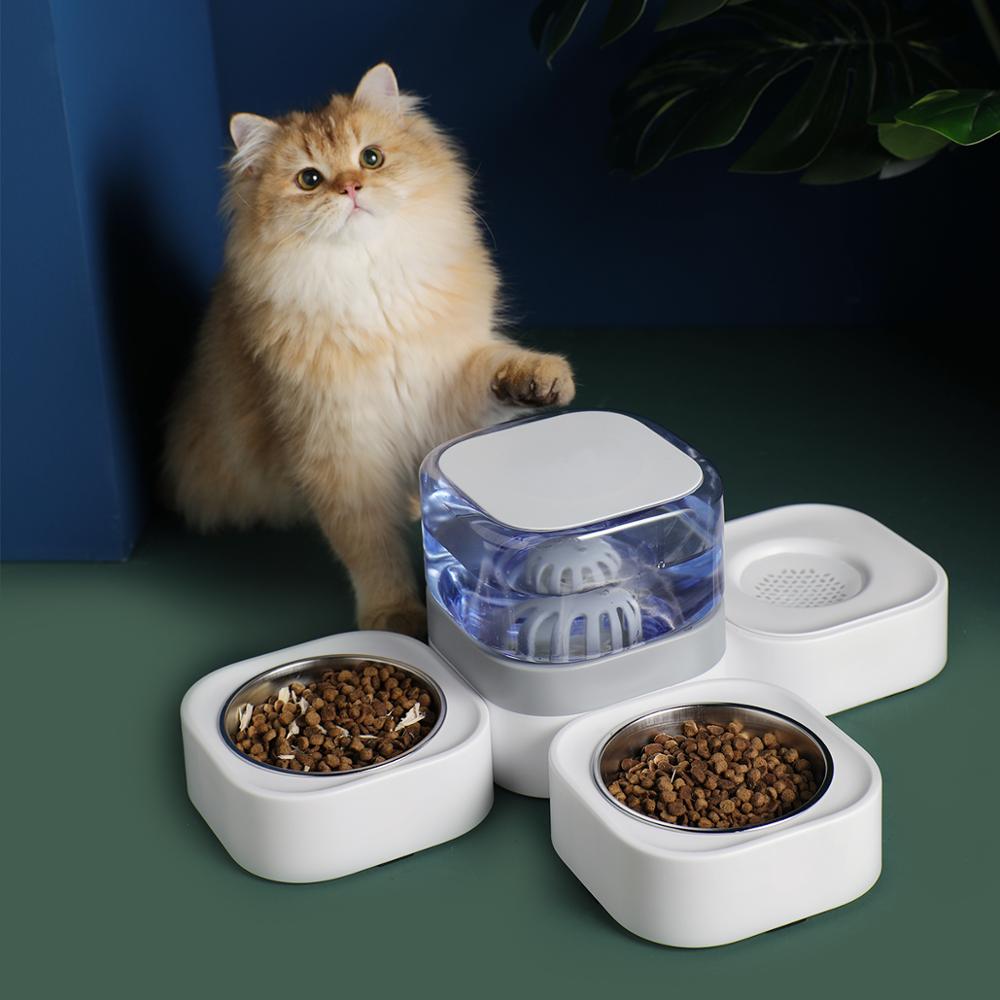 KFX-1940157 Automatic Cat Water Dispenser with Multiple Bowls, Non-Wet Mouth Design, Compact Size in Gray, Pink, Blue, and Green