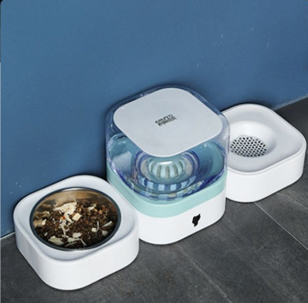 KFX-1940157 Automatic Cat Water Dispenser with Multiple Bowls, Non-Wet Mouth Design, Compact Size in Gray, Pink, Blue, and Green
