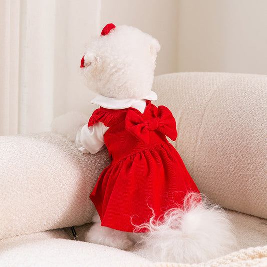 KFX-1942461 Puppy New Year Princess Costume in Red Corduroy – Size XS to XL Available
