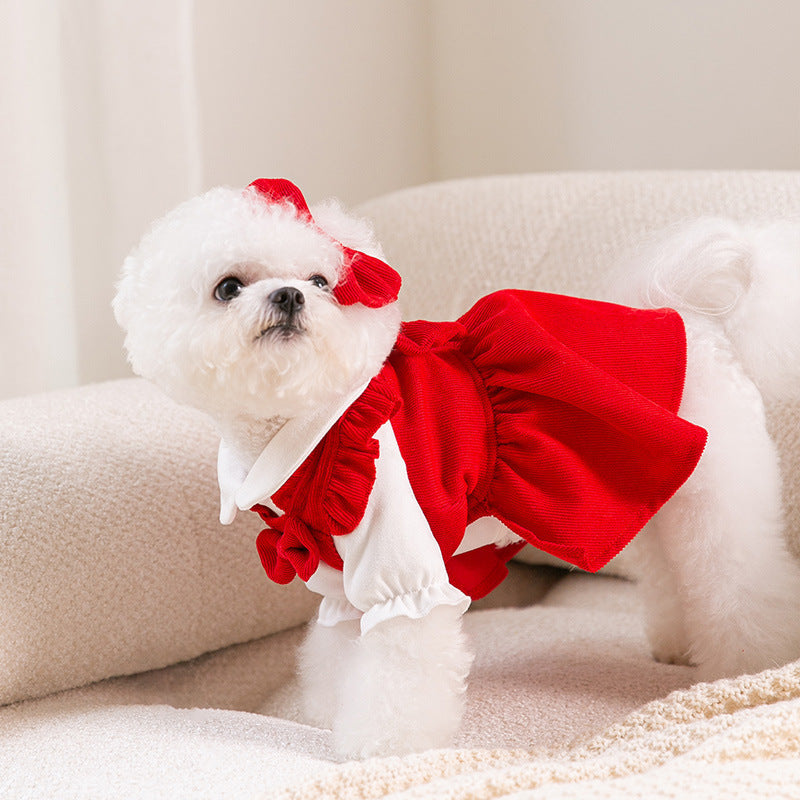 KFX-1942461 Puppy New Year Princess Costume in Red Corduroy – Size XS to XL Available