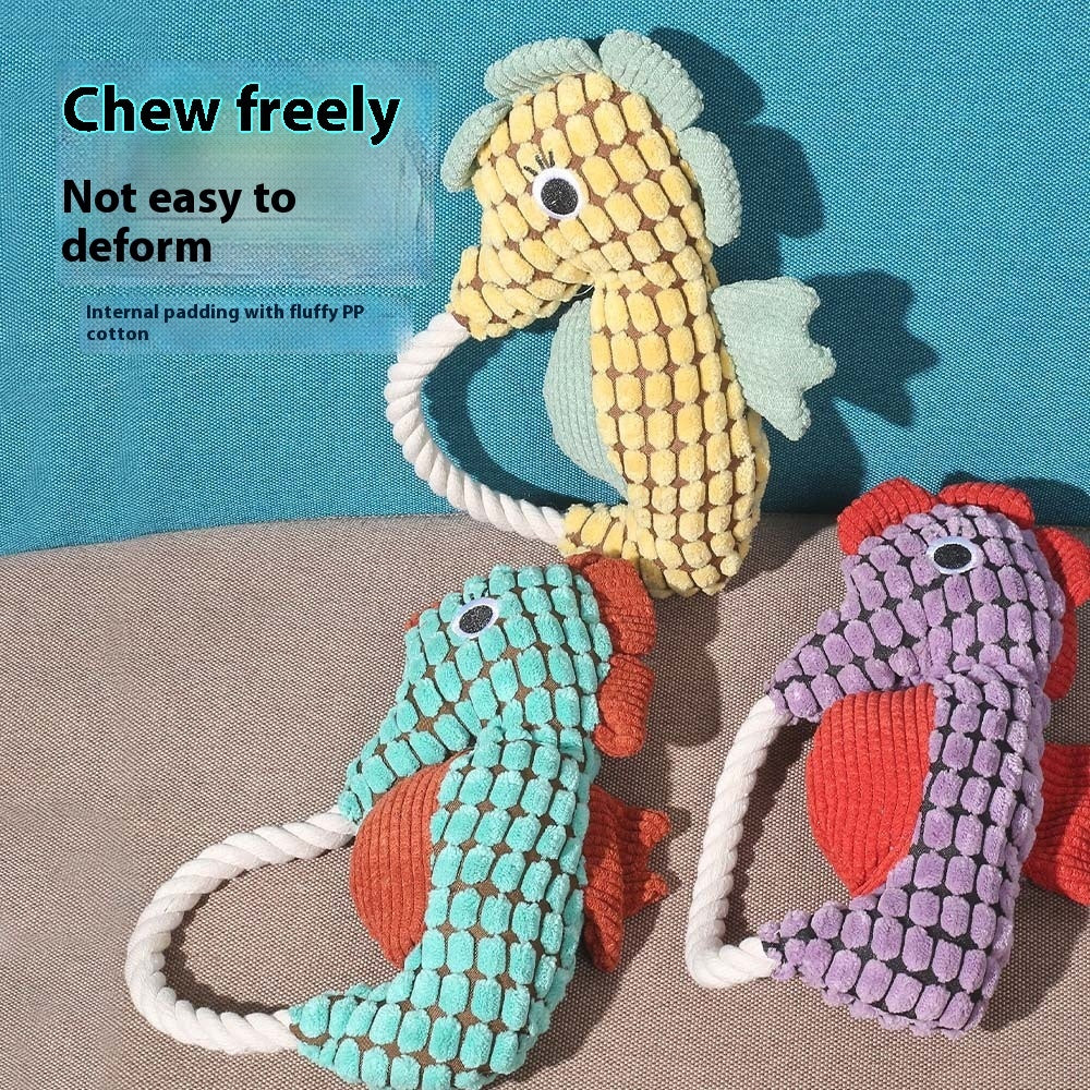 KFX-1943741 Pineapple Velvet Plush Seahorse Pet Toy - Long Lasting Molar Fabric Sound, Available in Yellow, Green, Purple