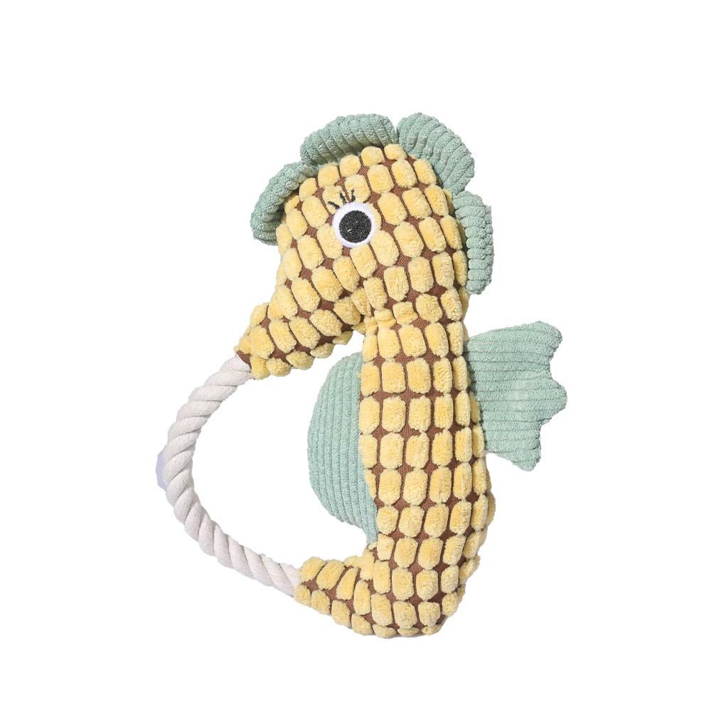 KFX-1943741 Pineapple Velvet Plush Seahorse Pet Toy - Long Lasting Molar Fabric Sound, Available in Yellow, Green, Purple