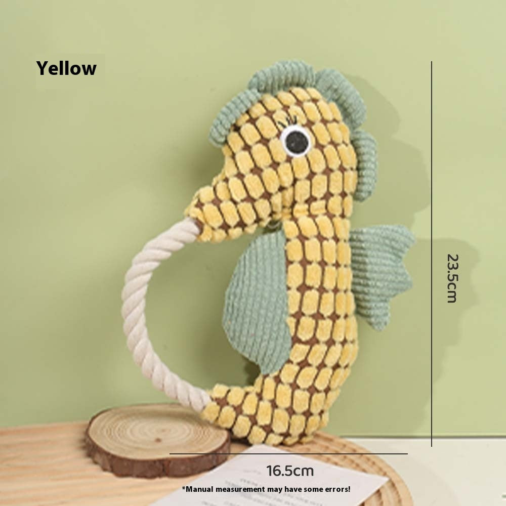 KFX-1943741 Pineapple Velvet Plush Seahorse Pet Toy - Long Lasting Molar Fabric Sound, Available in Yellow, Green, Purple
