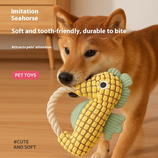 KFX-1943741 Pineapple Velvet Plush Seahorse Pet Toy - Long Lasting Molar Fabric Sound, Available in Yellow, Green, Purple
