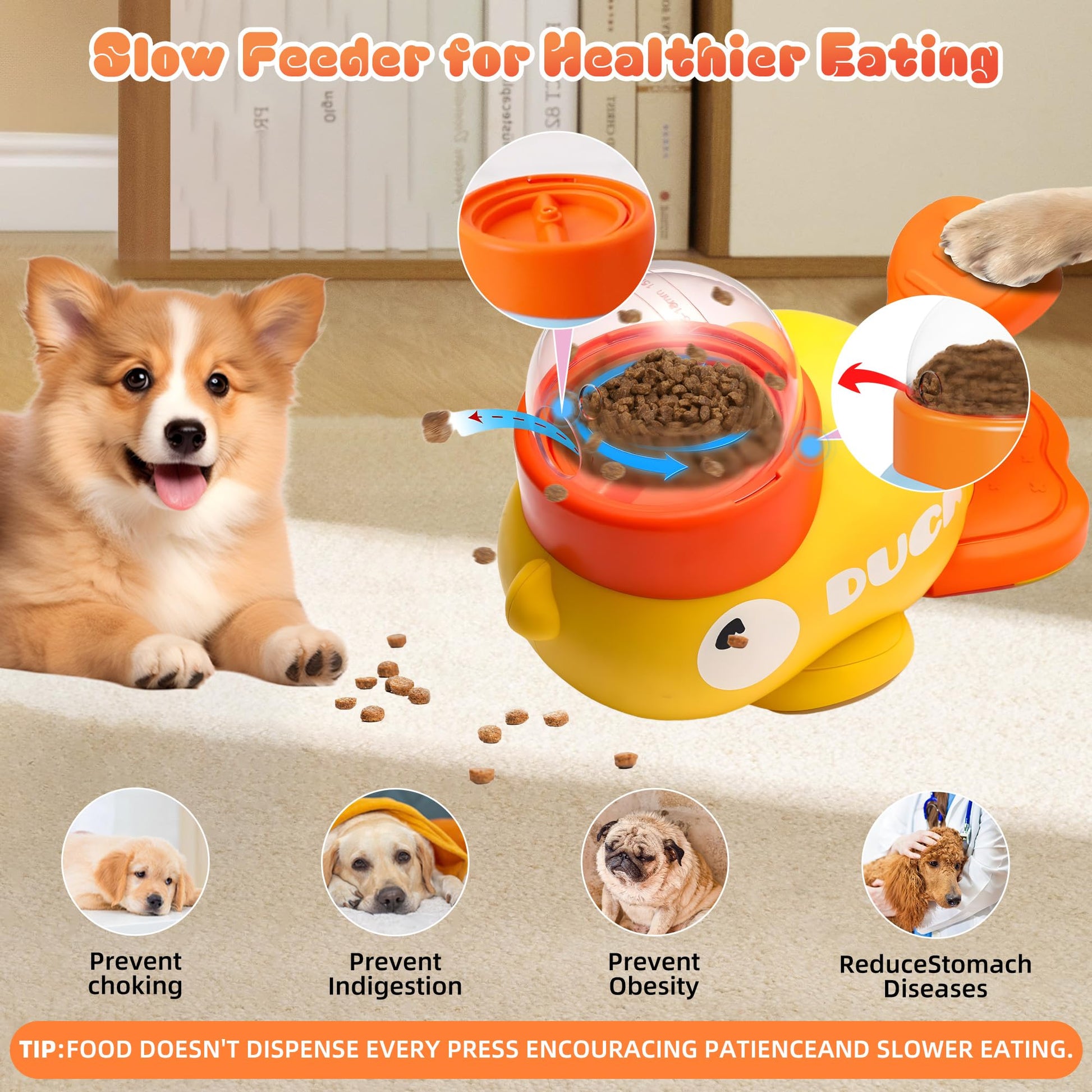 KFX-1944893 Interactive Duck Shape Dog Treat Dispenser for Mental Stimulation and Slow Feeding for Small to Medium Pets