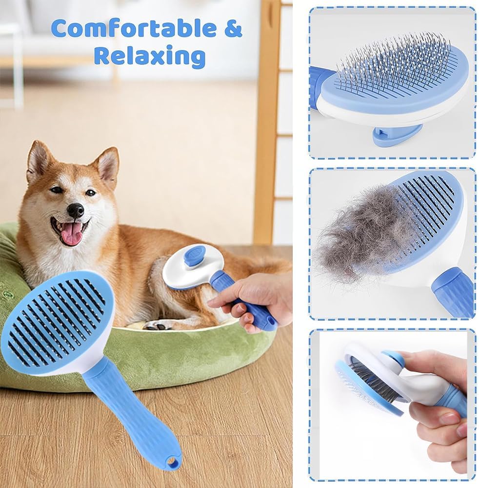KFX-1945661 7-Piece Pet Grooming Set with Self-Cleaning Brush, Nail Clipper, Flea Comb, Bath Brush, and Toothbrush