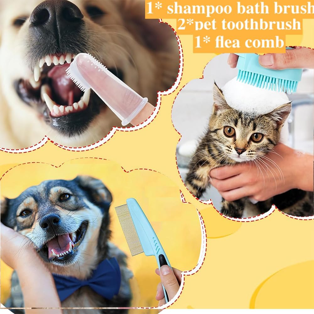 KFX-1945661 7-Piece Pet Grooming Set with Self-Cleaning Brush, Nail Clipper, Flea Comb, Bath Brush, and Toothbrush