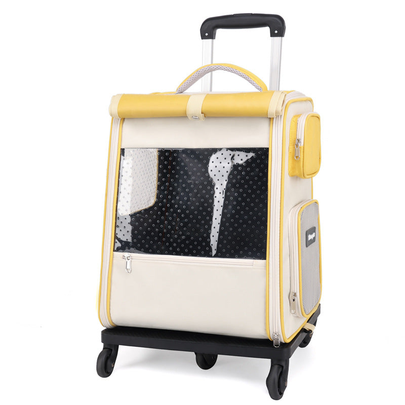 KFX-1946301 Portable Multifunctional Cat Luggage with Dots Pattern - Medium Canvas Pet Bag for Pets up to 7.5kg