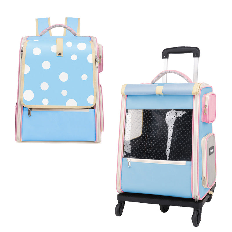 KFX-1946301 Portable Multifunctional Cat Luggage with Dots Pattern - Medium Canvas Pet Bag for Pets up to 7.5kg