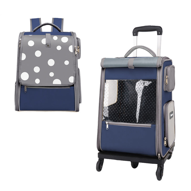 KFX-1946301 Portable Multifunctional Cat Luggage with Dots Pattern - Medium Canvas Pet Bag for Pets up to 7.5kg