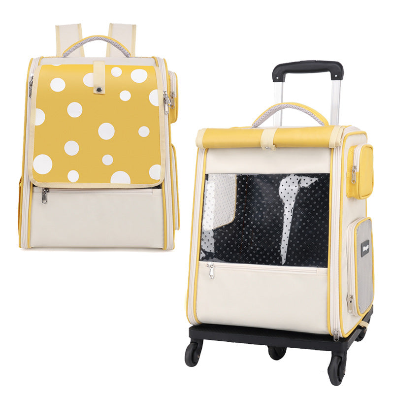 KFX-1946301 Portable Multifunctional Cat Luggage with Dots Pattern - Medium Canvas Pet Bag for Pets up to 7.5kg