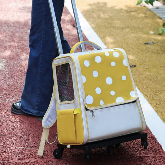 KFX-1946301 Portable Multifunctional Cat Luggage with Dots Pattern - Medium Canvas Pet Bag for Pets up to 7.5kg