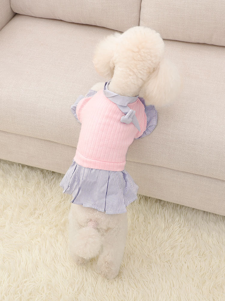 KFX-1948221 Trendy Knitted Striped Shirt Dress for Small Dogs in Yellow and Pink