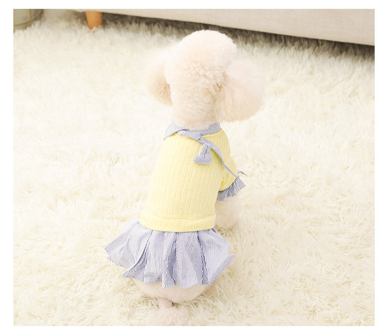 KFX-1948221 Trendy Knitted Striped Shirt Dress for Small Dogs in Yellow and Pink