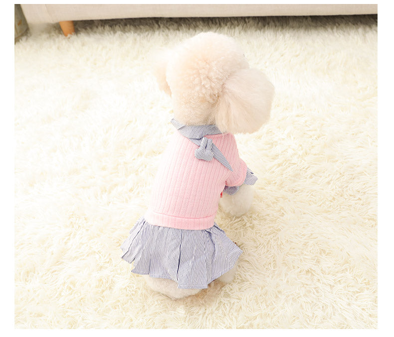 KFX-1948221 Trendy Knitted Striped Shirt Dress for Small Dogs in Yellow and Pink