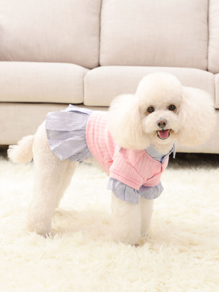 KFX-1948221 Trendy Knitted Striped Shirt Dress for Small Dogs in Yellow and Pink