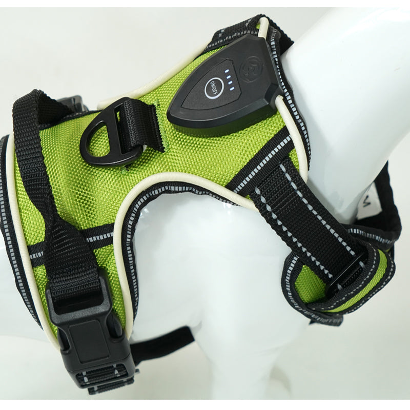 KFX-1949117 Adjustable Dog GPS LED Light Chest Strap with USB Charging - Available in Black, Red, Green (Sizes S/M/L/XL)