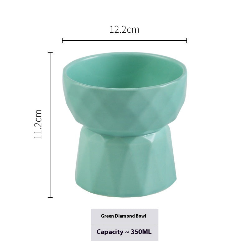 KFX-1950013 Ceramic High Foot Cat Bowl - Available in White, Pink, and Green Options
