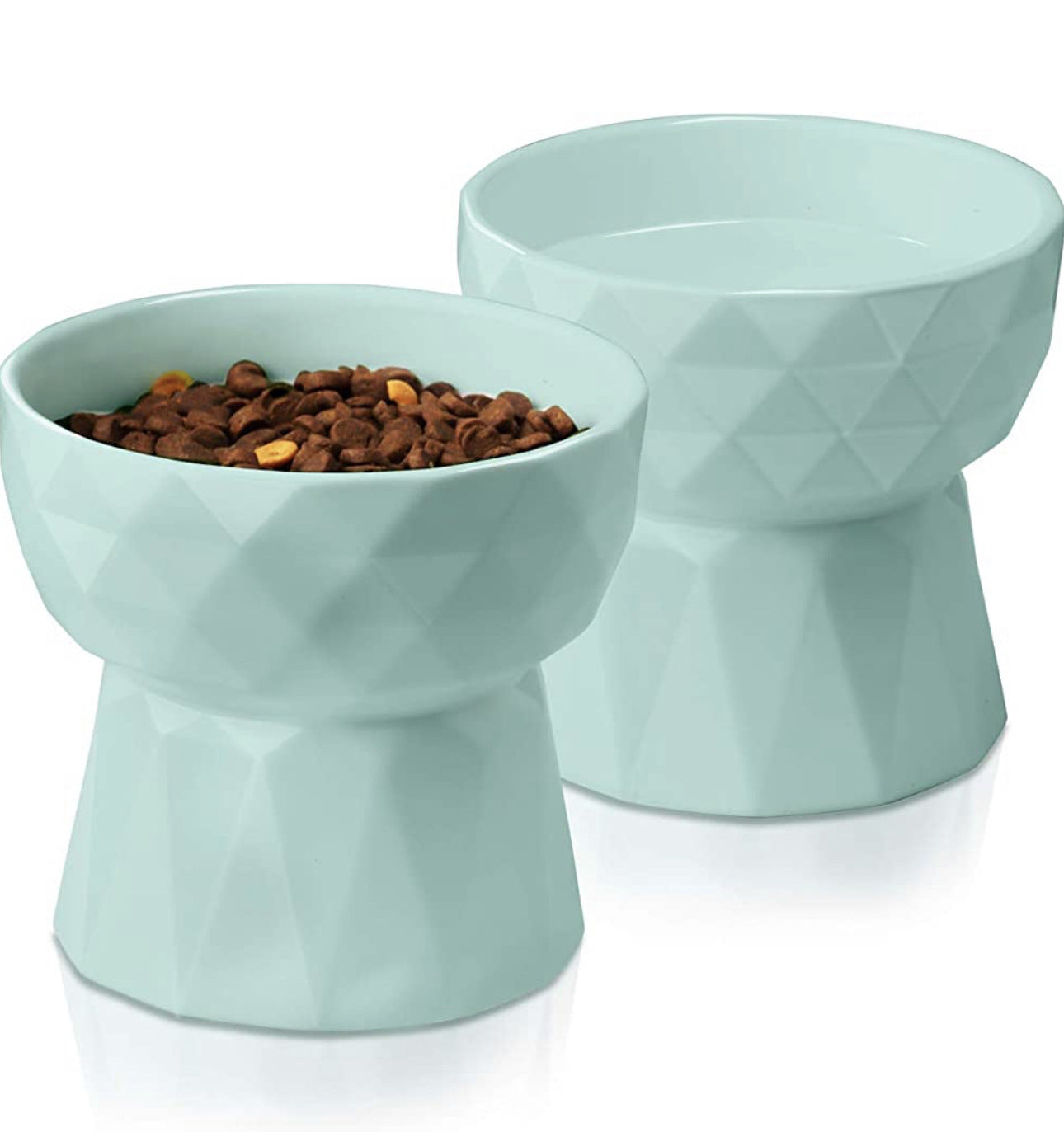 KFX-1950013 Ceramic High Foot Cat Bowl - Available in White, Pink, and Green Options