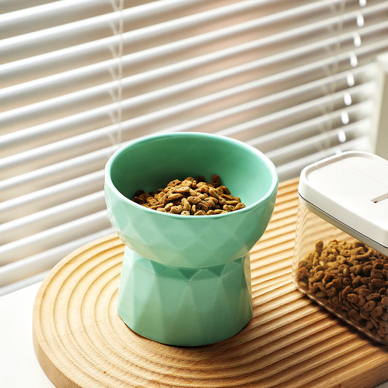 KFX-1950013 Ceramic High Foot Cat Bowl - Available in White, Pink, and Green Options