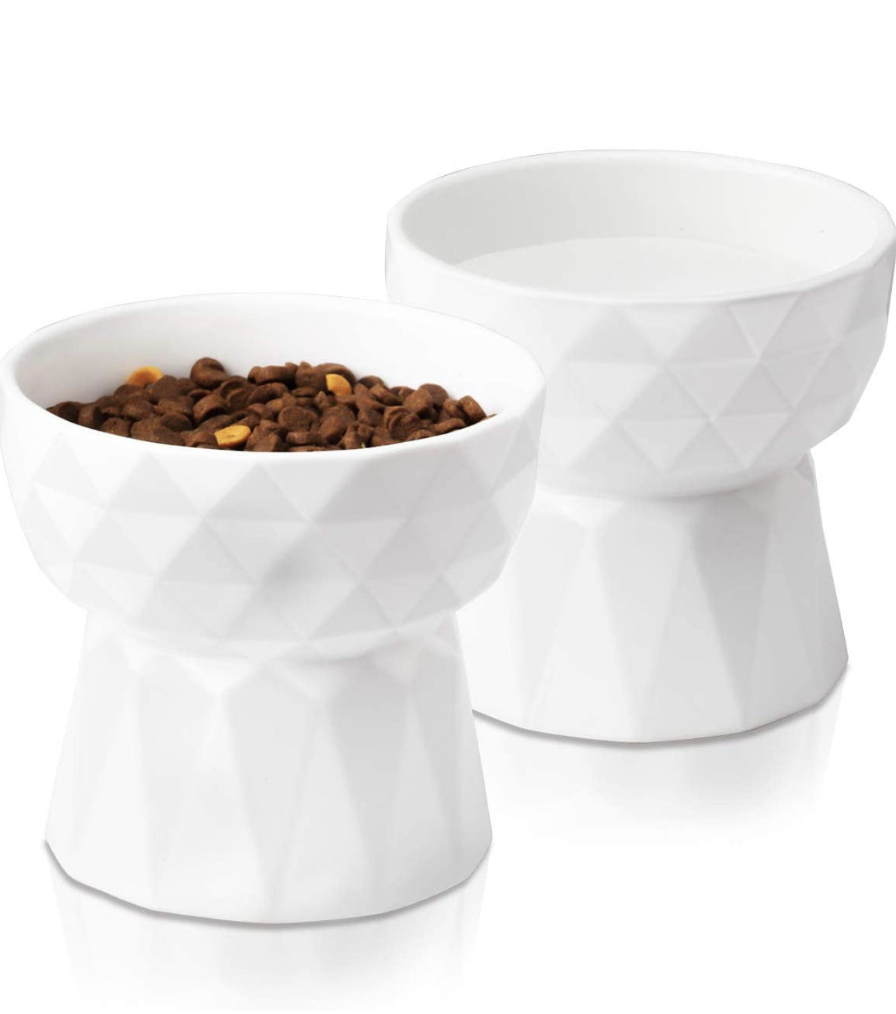 KFX-1950013 Ceramic High Foot Cat Bowl - Available in White, Pink, and Green Options