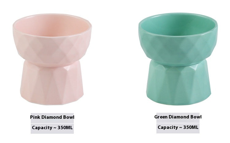 KFX-1950013 Ceramic High Foot Cat Bowl - Available in White, Pink, and Green Options
