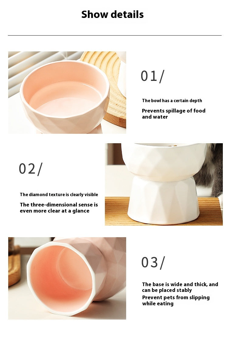 KFX-1950013 Ceramic High Foot Cat Bowl - Available in White, Pink, and Green Options