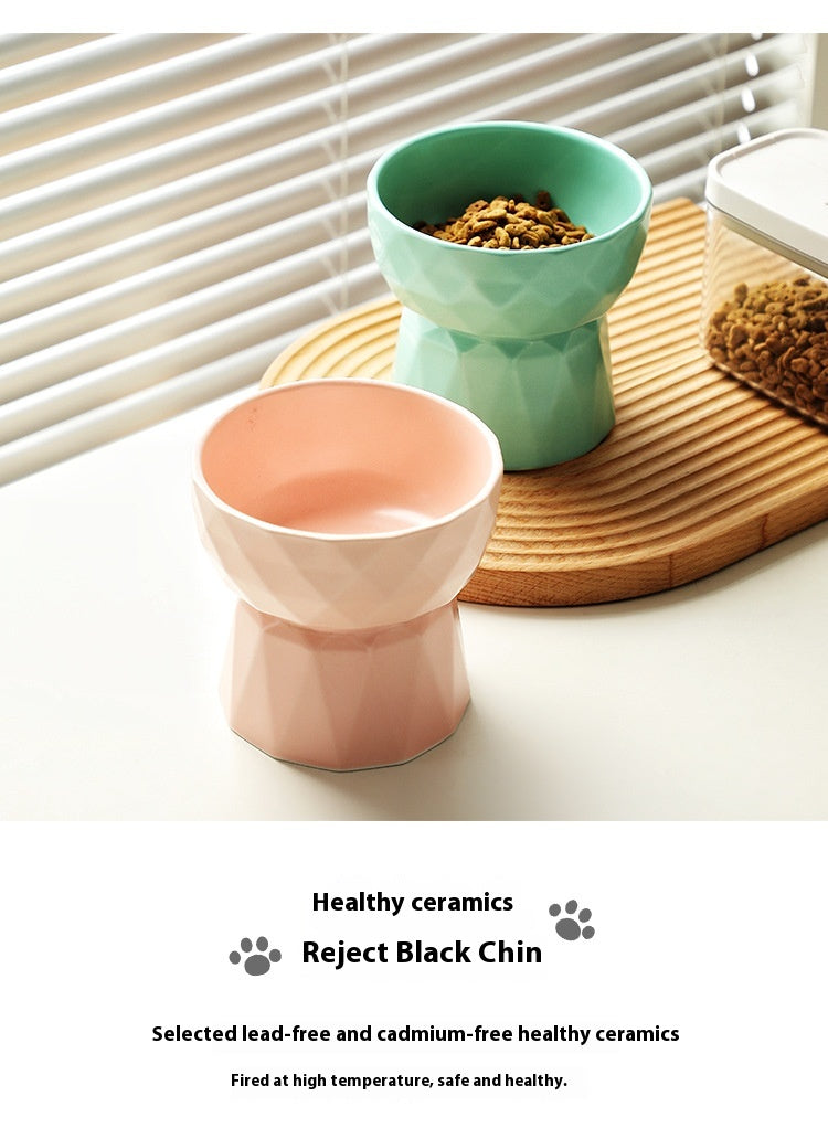 KFX-1950013 Ceramic High Foot Cat Bowl - Available in White, Pink, and Green Options