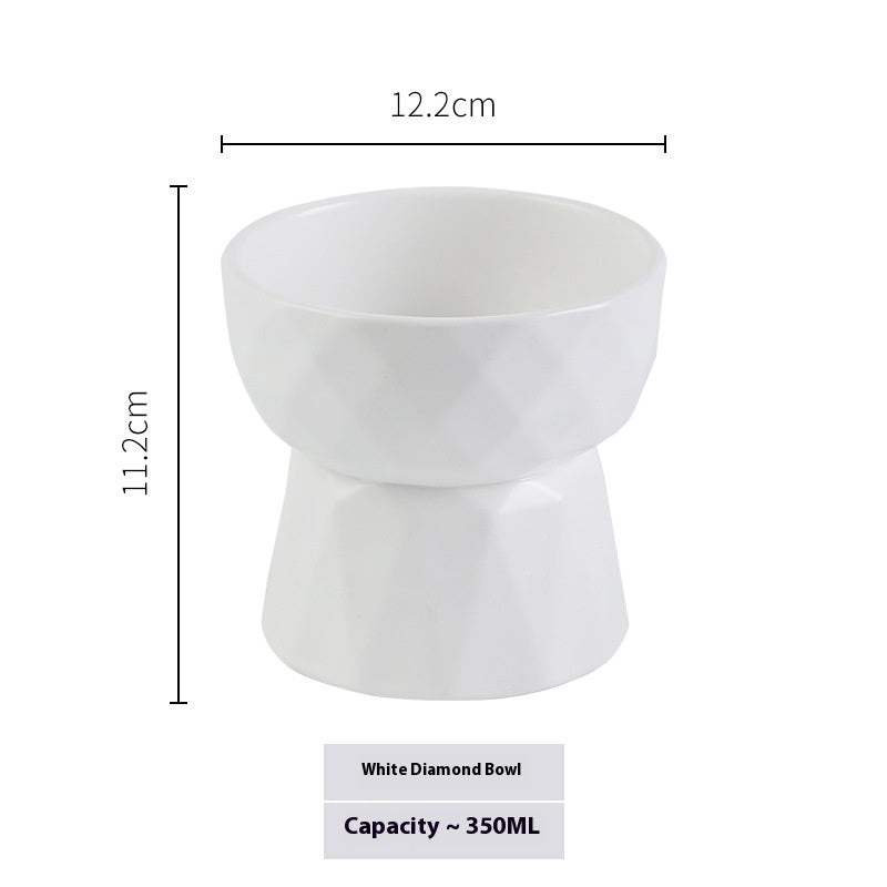 KFX-1950013 Ceramic High Foot Cat Bowl - Available in White, Pink, and Green Options