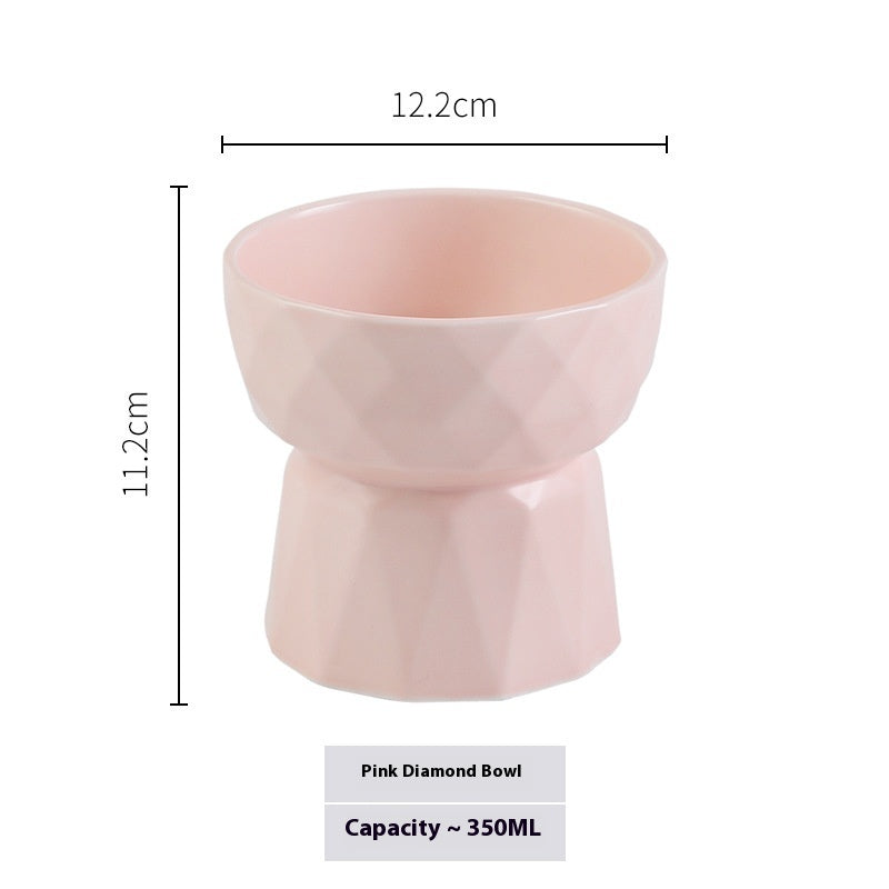 KFX-1950013 Ceramic High Foot Cat Bowl - Available in White, Pink, and Green Options