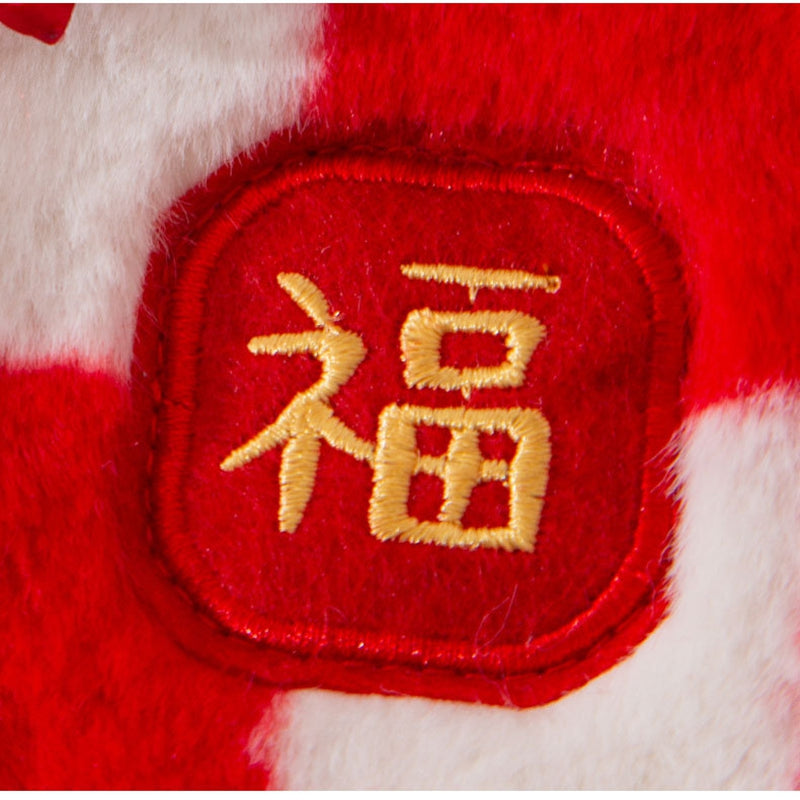 KFX-1954365 Checkered Red and White Dog Vest with Qipao Knots & "Fu" Embroidery for Lunar New Year Celebrations