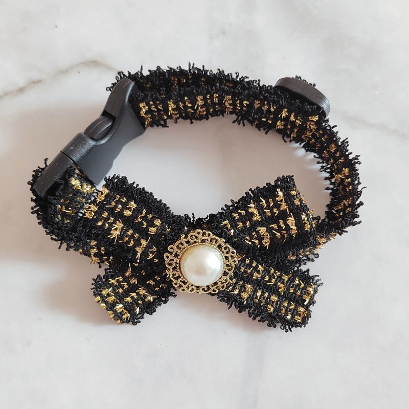 KFX-1957565 Elegant Black and White Cotton Cat Bow Tie Pet Collar - Size M and L Options Available