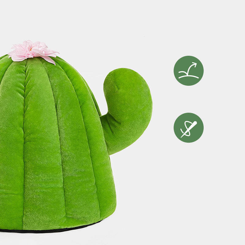KFX-1959613 Cactus Pet Nest Plus Velvet Cat Bed - Dark Green, Medium Size, 100% Polyester & Polypropylene EPE