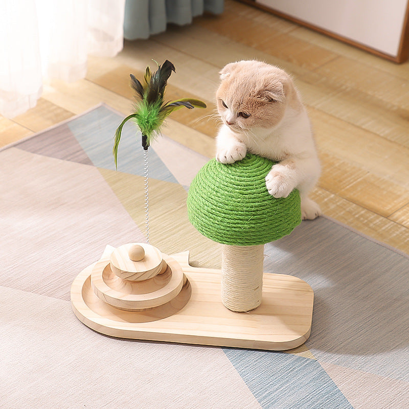 KFX-1962173 Durable Pine Wood Turntable Cat Toy with Sisal Balls - Interactive Fun for Cats