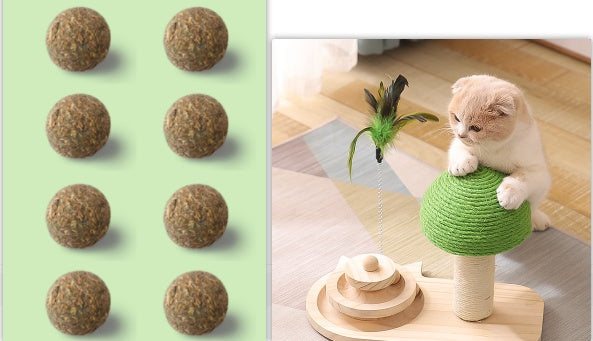 KFX-1962173 Durable Pine Wood Turntable Cat Toy with Sisal Balls - Interactive Fun for Cats