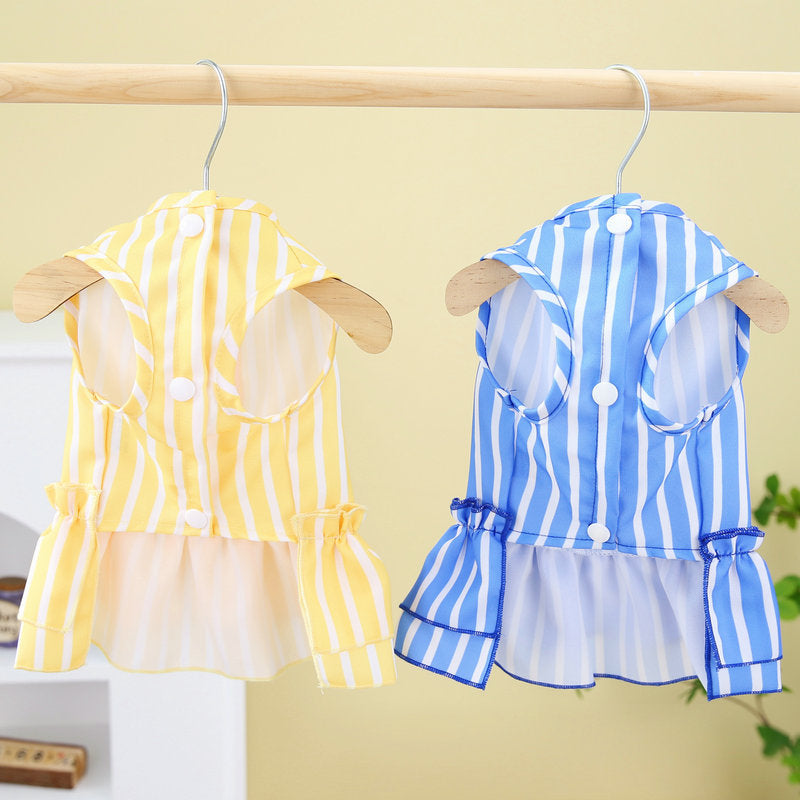 KFX-1963709 Casual Blue and Yellow Skirt for Small to Medium Dogs, 25% Cotton and 75% Polyester, Includes Lead Rope