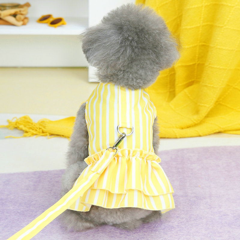 KFX-1963709 Casual Blue and Yellow Skirt for Small to Medium Dogs, 25% Cotton and 75% Polyester, Includes Lead Rope