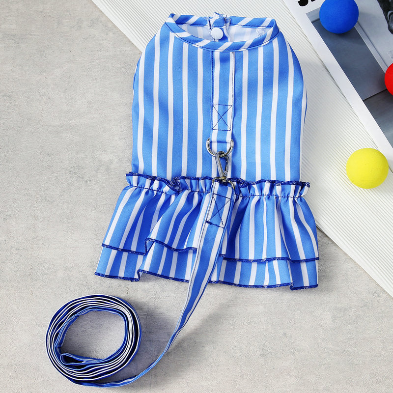 KFX-1963709 Casual Blue and Yellow Skirt for Small to Medium Dogs, 25% Cotton and 75% Polyester, Includes Lead Rope