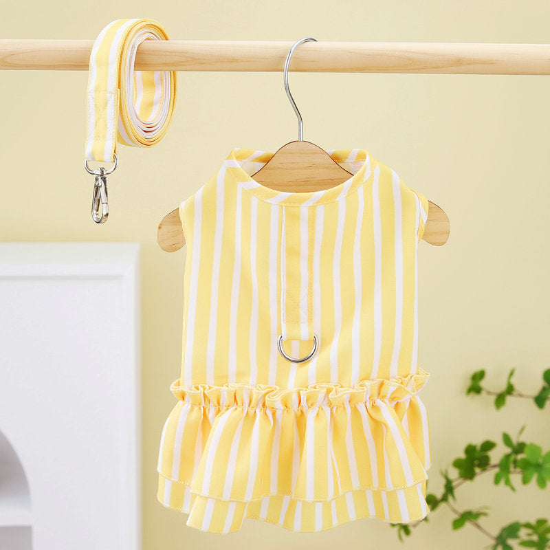 KFX-1963709 Casual Blue and Yellow Skirt for Small to Medium Dogs, 25% Cotton and 75% Polyester, Includes Lead Rope