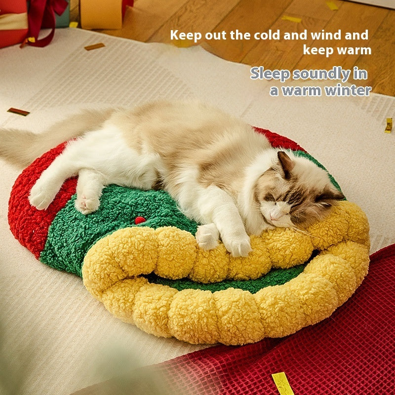 KFX-1964605 Christmas Style Deep Sleep Cat Nest with Lamb Wool and Oxford Fabric Tunnel – Available in Two Sizes
