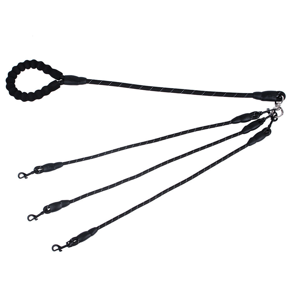 KFX-1965117 Durable Nylon Traction Dog Leash for Three Pets - Wear-Resistant Design, Black/Red Options