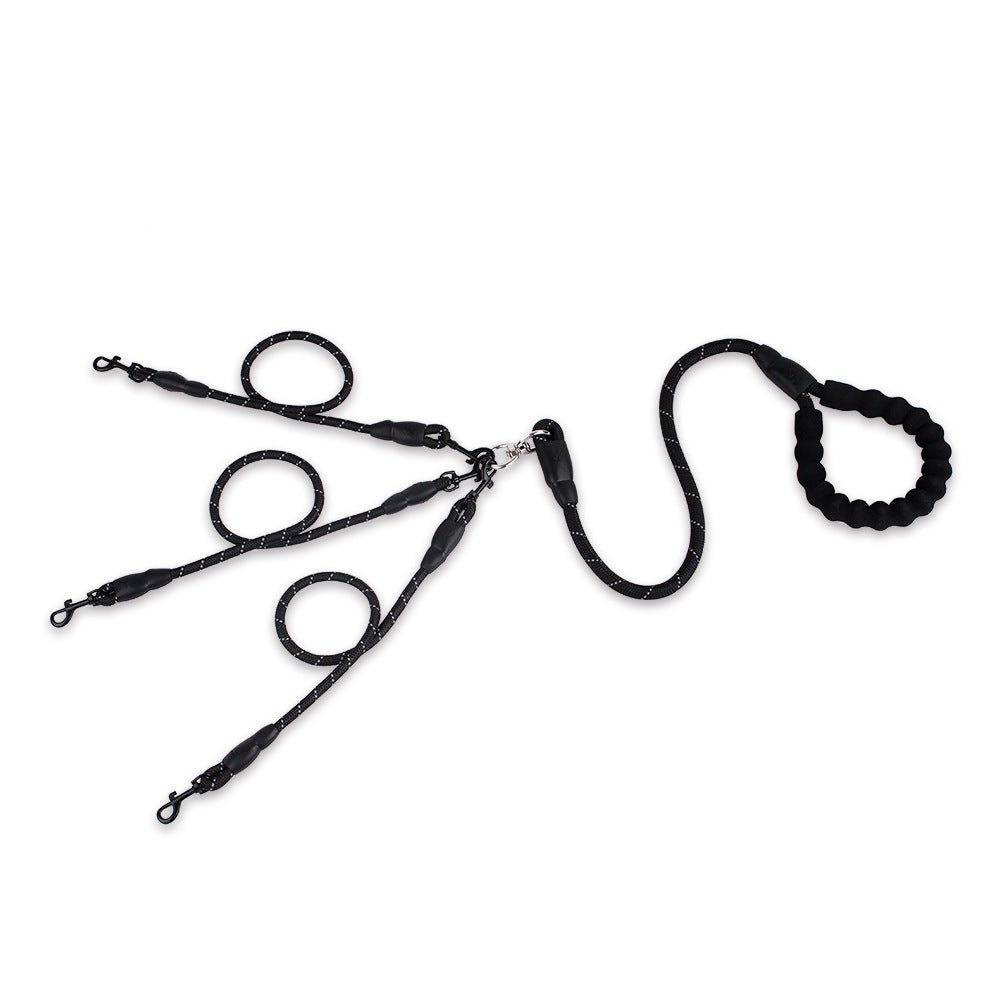 KFX-1965117 Durable Nylon Traction Dog Leash for Three Pets - Wear-Resistant Design, Black/Red Options