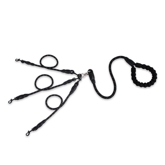 KFX-1965117 Durable Nylon Traction Dog Leash for Three Pets - Wear-Resistant Design, Black/Red Options
