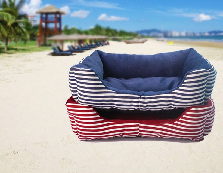 KFX-1965373 Retro Square Pet Nest Sofa with Classic Monochrome Stripes in Red and Blue, Available in Multiple Sizes