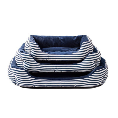 KFX-1965373 Retro Square Pet Nest Sofa with Classic Monochrome Stripes in Red and Blue, Available in Multiple Sizes