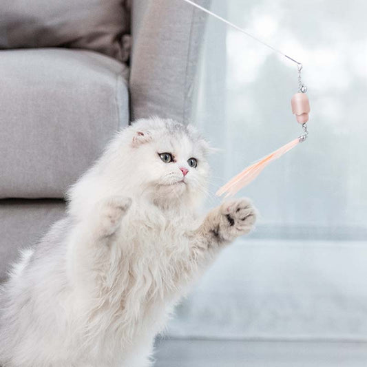 KFX-1966141 Telescopic Cat Toy Laser Stick with Feathers in 3 Vibrant Styles