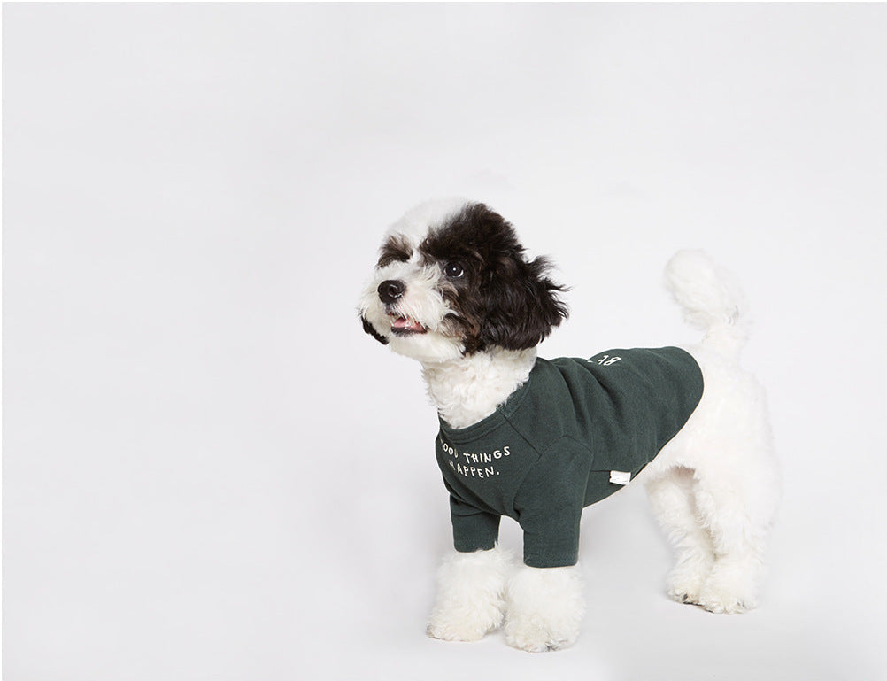 KFX-1967677 Simple Cotton T-Shirt for Pets in Dark Green and Beige, Available in Multiple Sizes