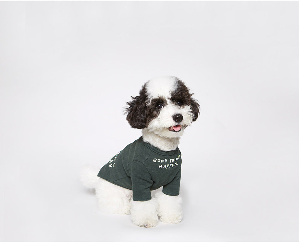 KFX-1967677 Simple Cotton T-Shirt for Pets in Dark Green and Beige, Available in Multiple Sizes