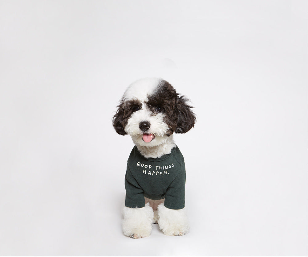 KFX-1967677 Simple Cotton T-Shirt for Pets in Dark Green and Beige, Available in Multiple Sizes