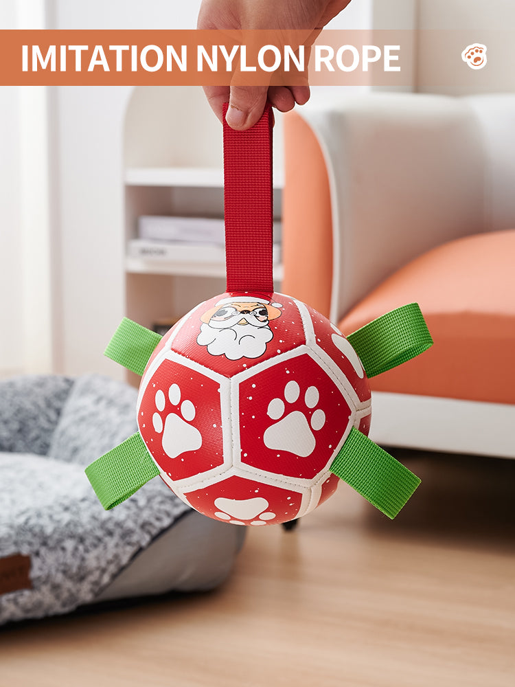 KFX-1968573 Interactive Dog Soccer Ball Toy with Straps - Perfect for Tug of War, Water Play, and Holiday Gifts